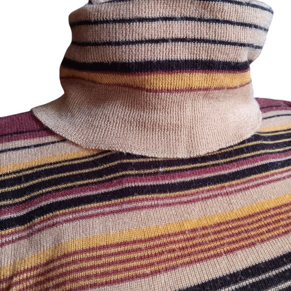 Medium Vintage Striped Turtleneck Boho Mom Sweater Avon Creslan Acrylic 1980's - Picture 6 of 7